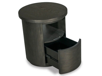 Bosley round end table coffee bean finish with curved front drawer by Unique Piece Furniture on Tampa Home & Garden Store
