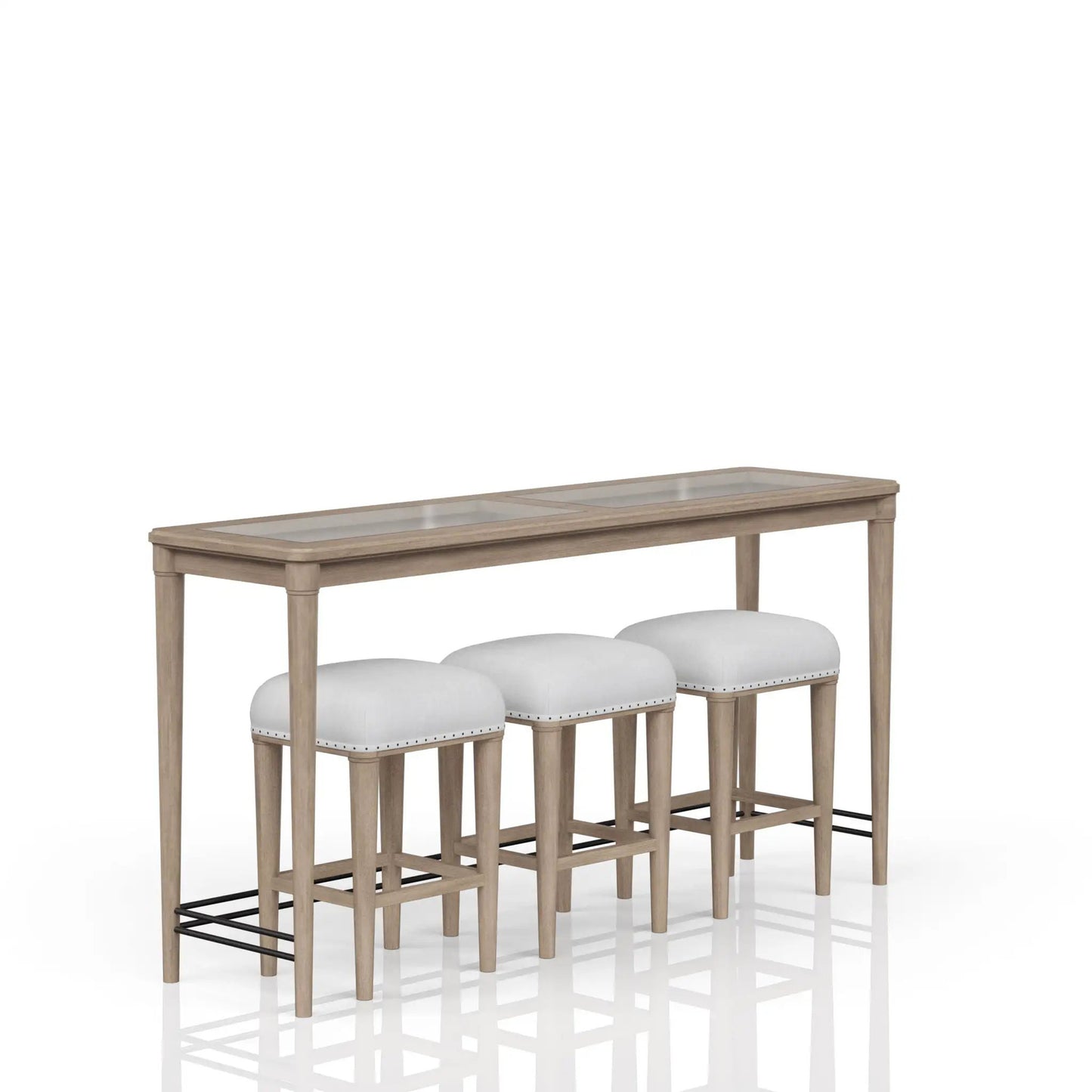 Glass Console Table With 3 Stools Frosted