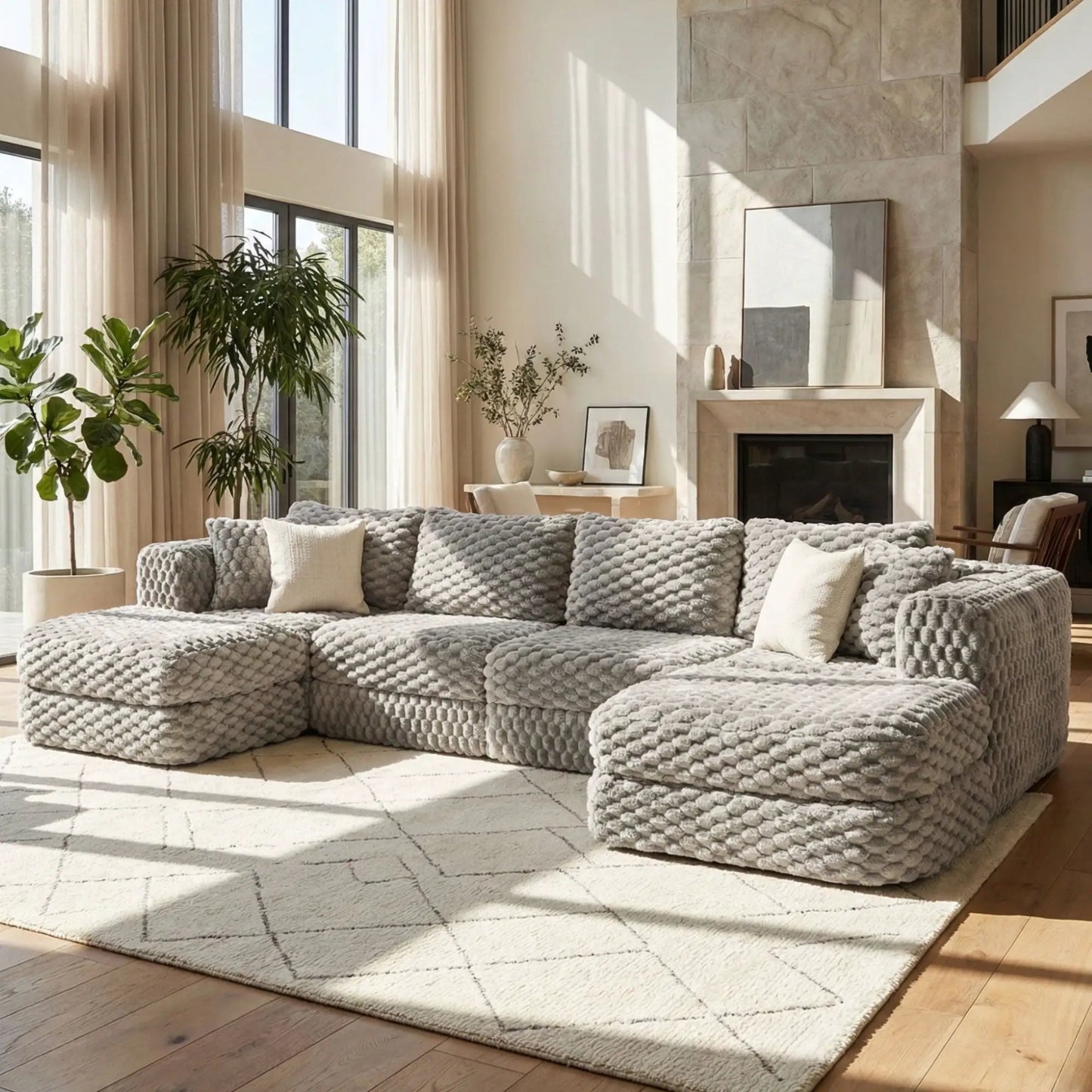 Modular Sectional Sofa with 2 Movable Ottomans