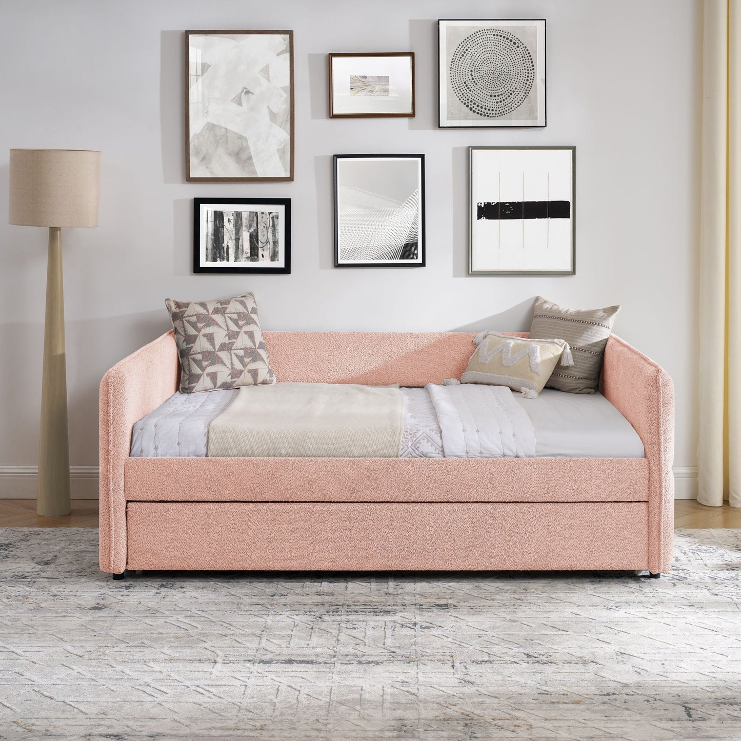 Upholstered Daybed and Pop Up Trundle Frame