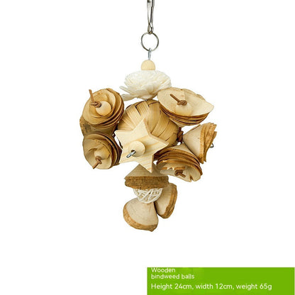 Parrot Natural Gnawing Molar Grinding Toy hanging wooden bird toy with wood discs on Tampa Home & Garden Store