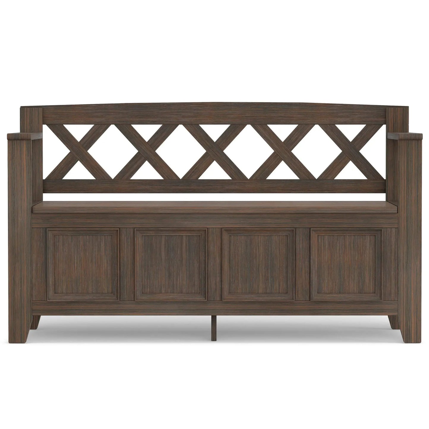 Amherst Entryway Storage Bench by Unique Piece Furniture in dark walnut with lattice back on Tampa Home & Garden Store