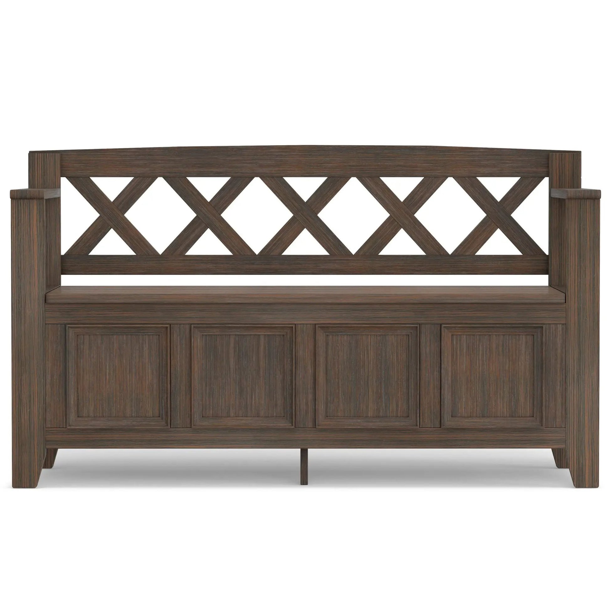 Amherst Entryway Storage Bench by Unique Piece Furniture in dark walnut with lattice back on Tampa Home & Garden Store