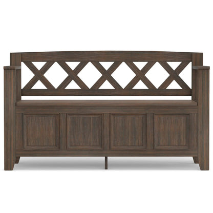 Amherst Entryway Storage Bench by Unique Piece Furniture in dark walnut with lattice back on Tampa Home & Garden Store
