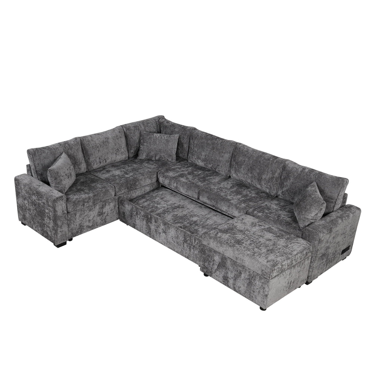 Sleeper sectional by HouseOfZazla in gray textured fabric with cushions on Tampa Home & Garden Store