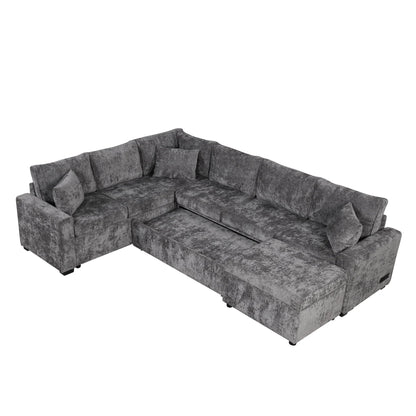 Sleeper sectional by HouseOfZazla in gray textured fabric with cushions on Tampa Home & Garden Store