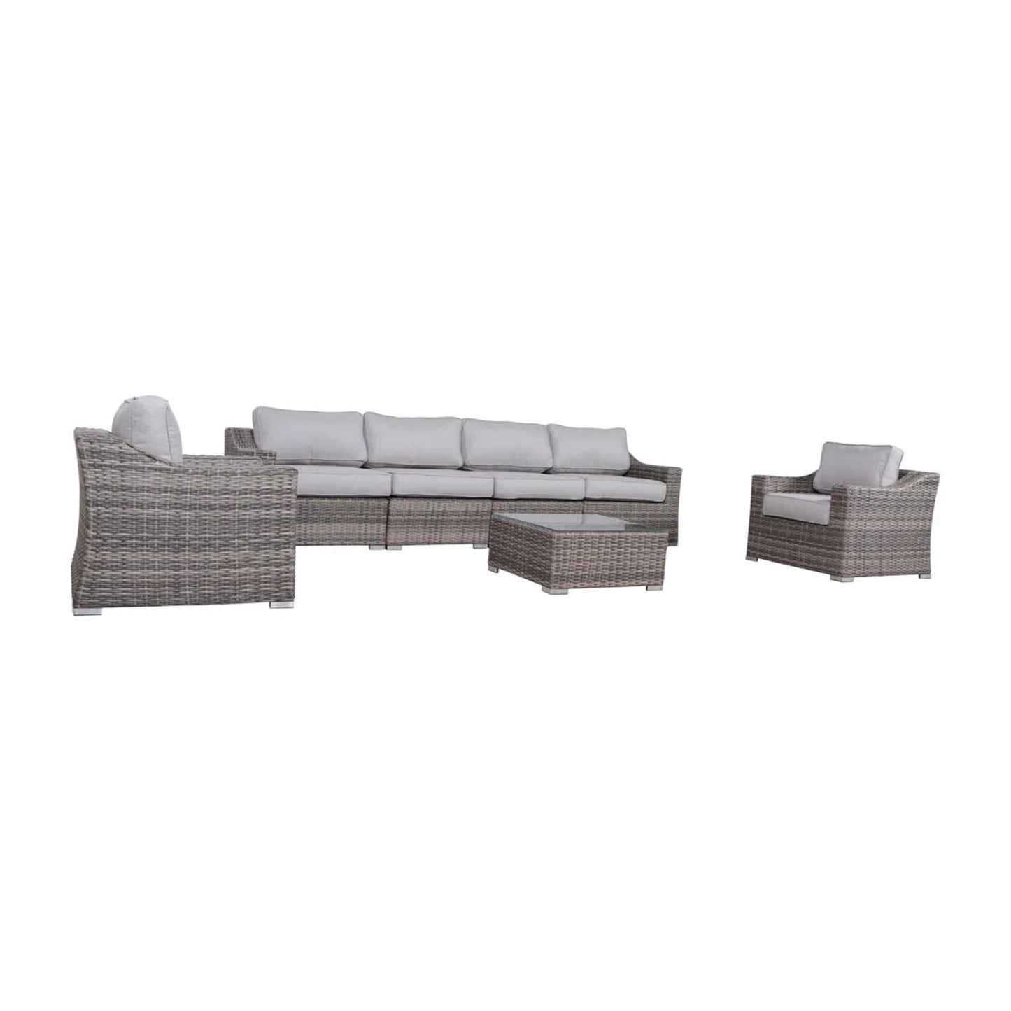 Outdoor Wicker Set With Glass Table And Cushions