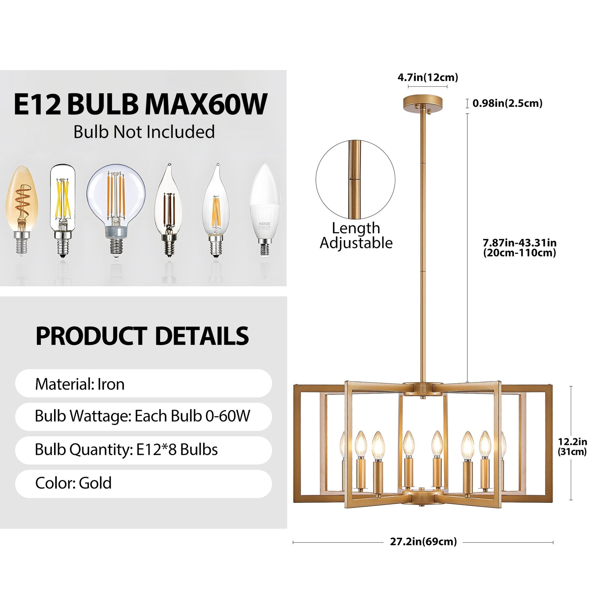 Chandelier 27.2in Modern golden geometric 8-light by HouseOfZazla on Tampa Home & Garden Store