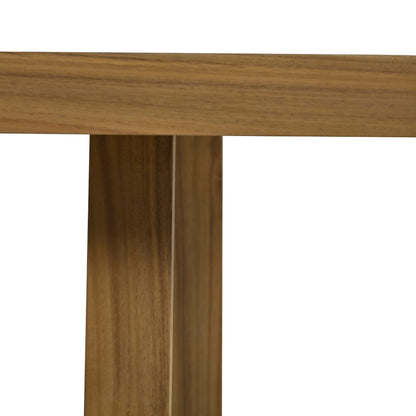 U_Style outdoor acacia wood dining table close-up with edge and thick legs HouseOfZazla on Tampa Home & Garden Store