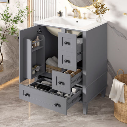 HouseOfZazla bathroom vanity with integrated basin, gray finish, soft-close drawers on Tampa Home & Garden Store