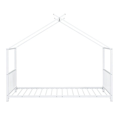 White metal canopy bed frame with slatted base and modern design Unique Piece Furniture on Tampa Home & Garden Store