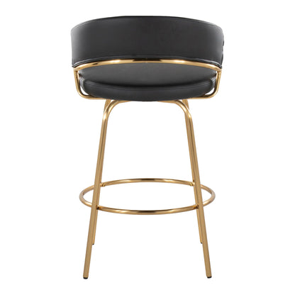 Glam counter stool with swivel by HouseOfZazla, black leather seat and gold frame set of 2 on Tampa Home & Garden Store