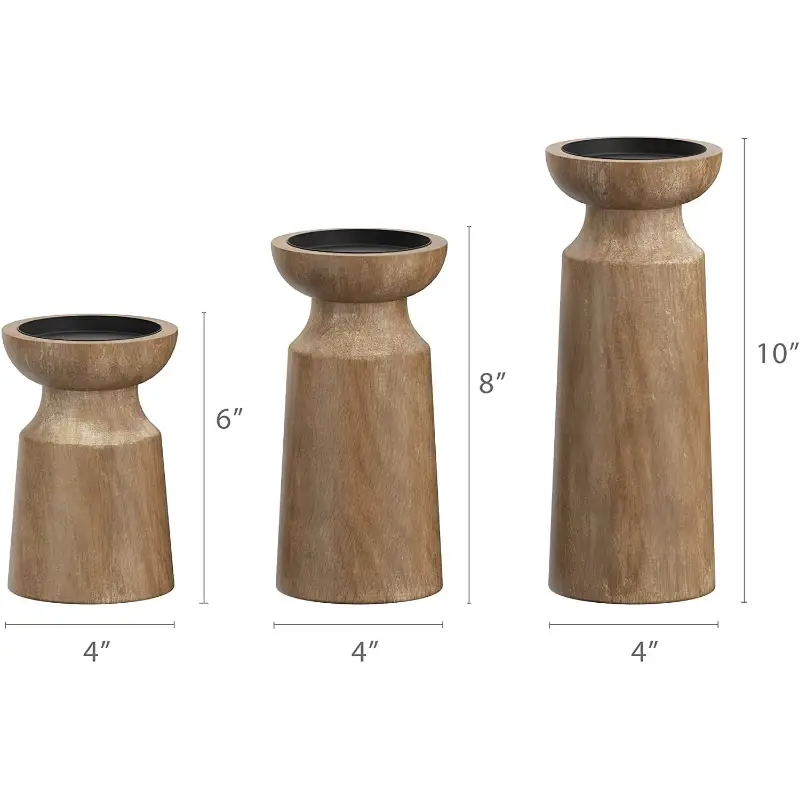 Solid wood retro candlestick trio with black cups; 6, 8, 10 inches; 4 inch bases; FLIPSTYLEZLLC on Tampa Home & Garden Store