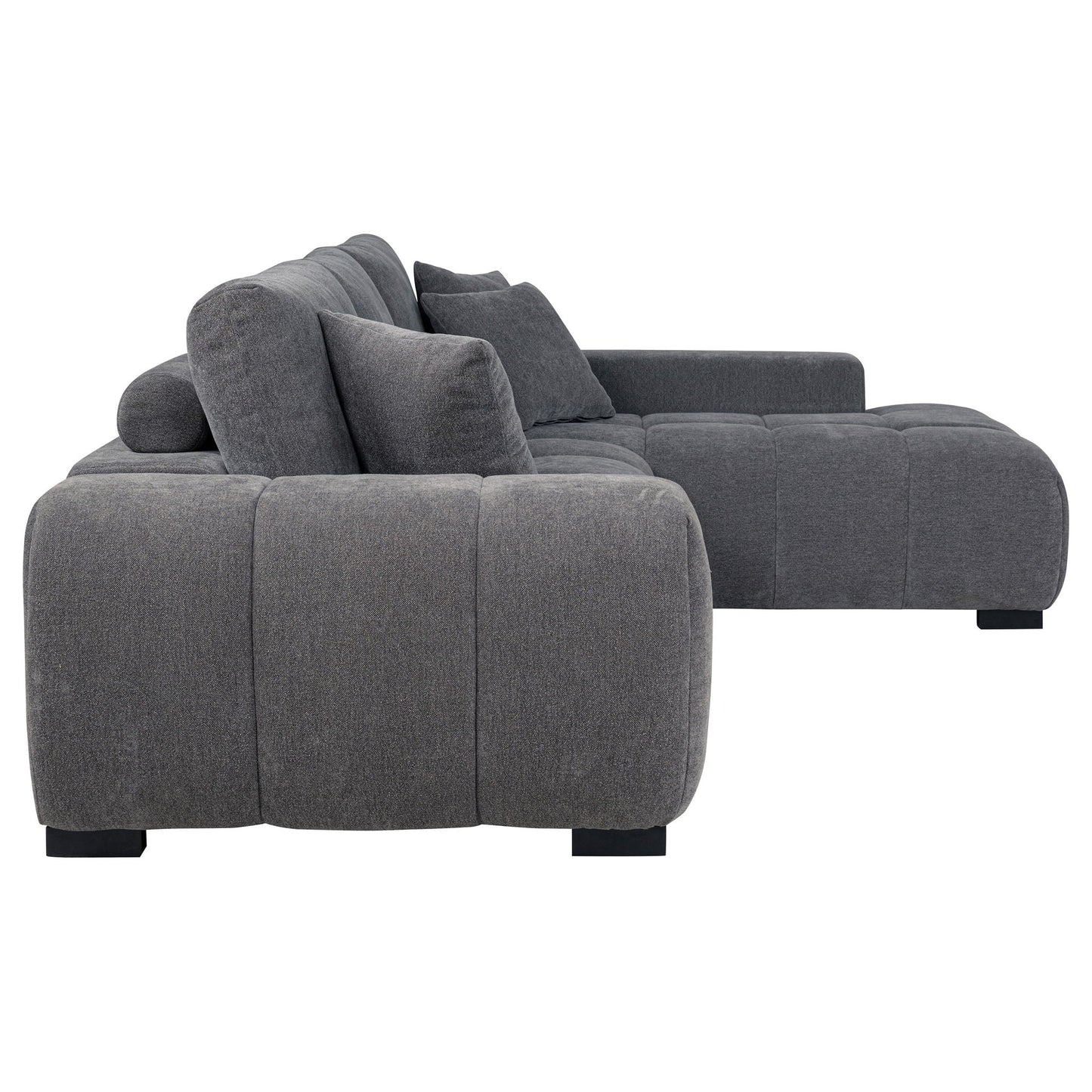 Plather Sectional Chaise Sofa in dark grey fabric with tufted cushions on Tampa Home & Garden Store
