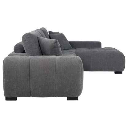 Plather Sectional Chaise Sofa in dark grey fabric with tufted cushions on Tampa Home & Garden Store