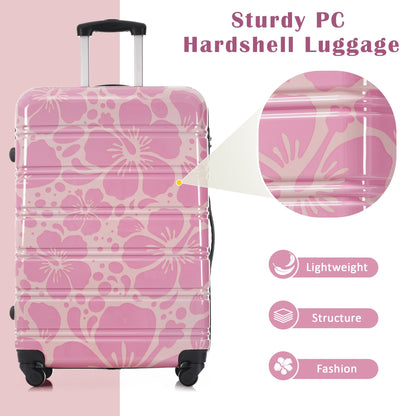 Hardshell Luggage Set 3-Piece by HouseOfZazla, pink floral pattern with spinner wheels on Tampa Home & Garden Store