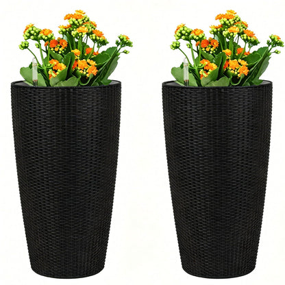 Tall planters set with water level monitor and auto watering 2 black wicker planters HouseOfZazla on Tampa Home & Garden Store