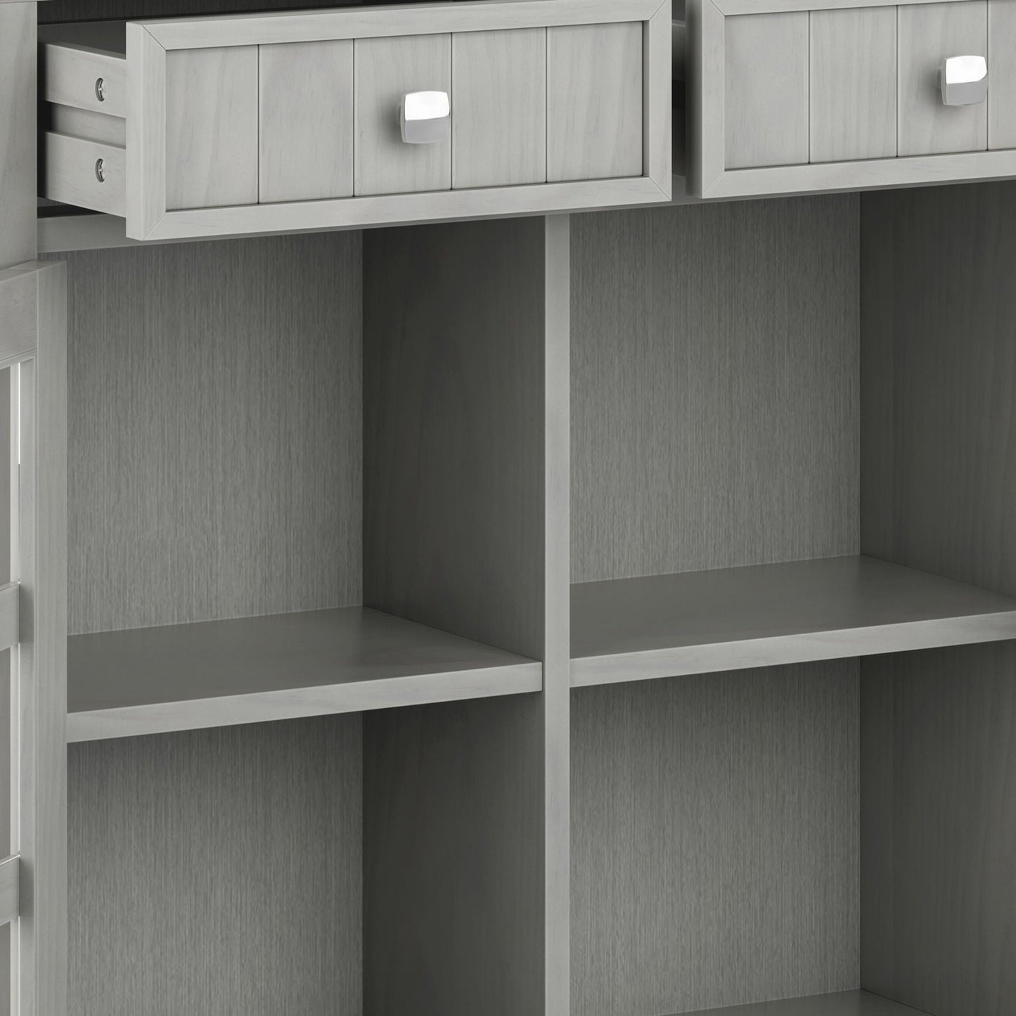 Acadian Entryway Storage Cabinet by HouseOfZazla; light gray cabinet with two drawers and knobs on Tampa Home & Garden Store