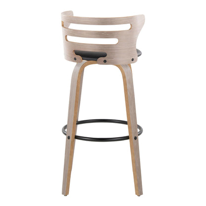 Barstool set mid-century modern fixed height with swivel and footrest beige wood frame black seat on Tampa Home & Garden Store