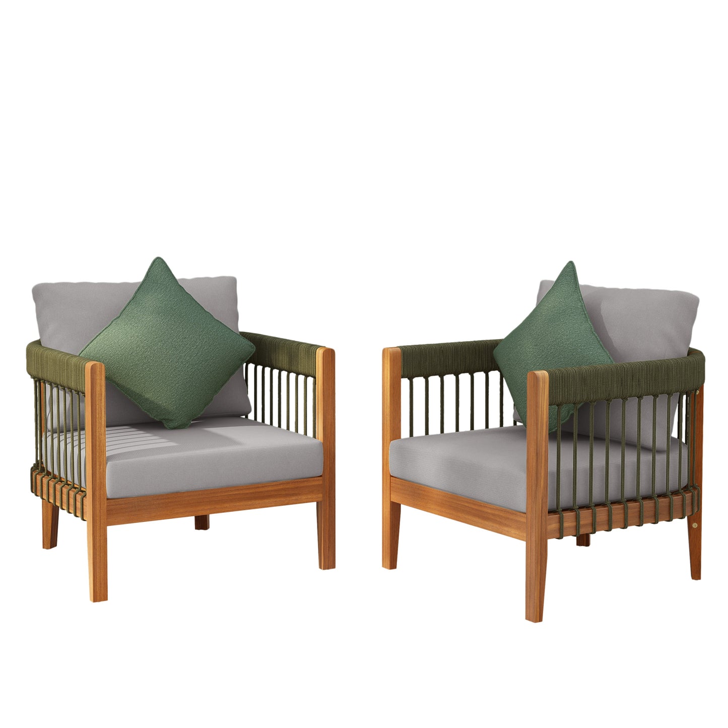 Set Of 2 Acacia Wood Club Chairs With Rope