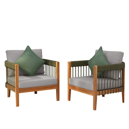 Set Of 2 Acacia Wood Club Chairs With Rope