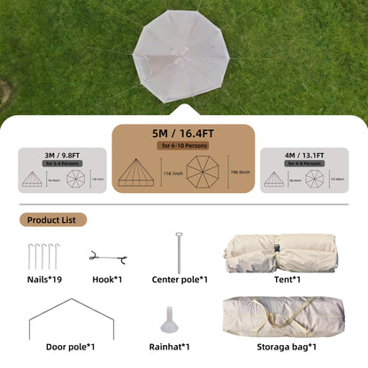 HouseOfZazla 4 Season Bell Tent 16.4ft, white tent on grassy field with guy lines on Tampa Home & Garden Store