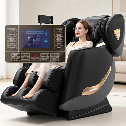 Massage Chair Full Body and Recliner by HouseOfZazla black leather with built-in control panel on Tampa Home & Garden Store