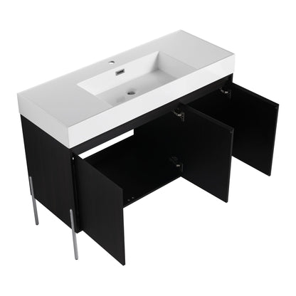 Freestanding vanity with white resin sink on top and black storage cabinet on Tampa Home & Garden Store