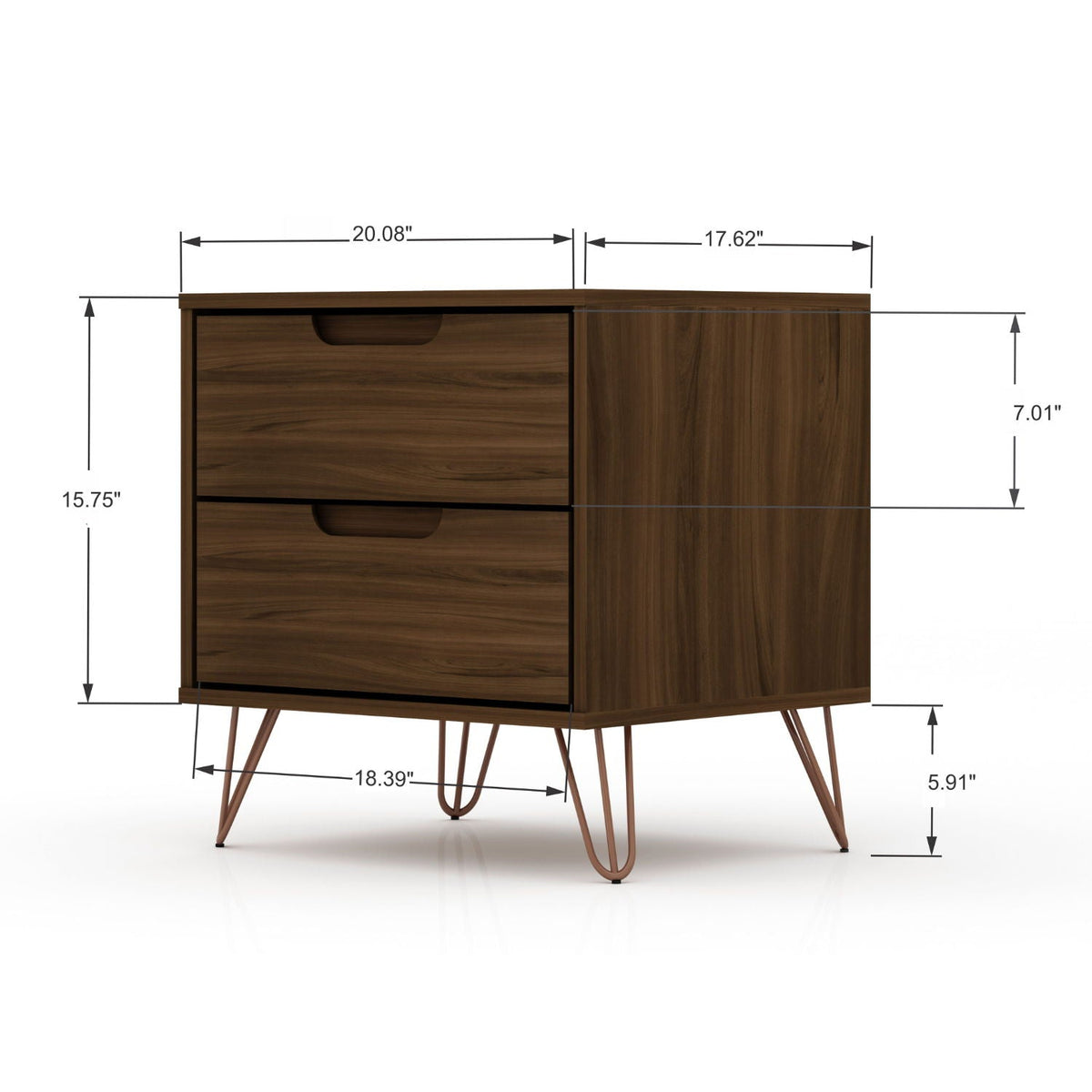 2 Drawer Nightstand with Durable Splayed Legs and right-side cabinet in dark walnut finish HouseOfZazla on Tampa Home & Garden Store