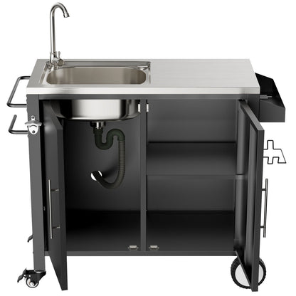 Outdoor Grill Cart With Sink and Storage Cabinet
