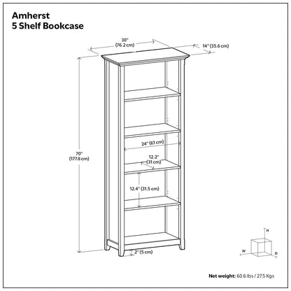 Amherst Five Shelf Bookcase Handcrafted Wood