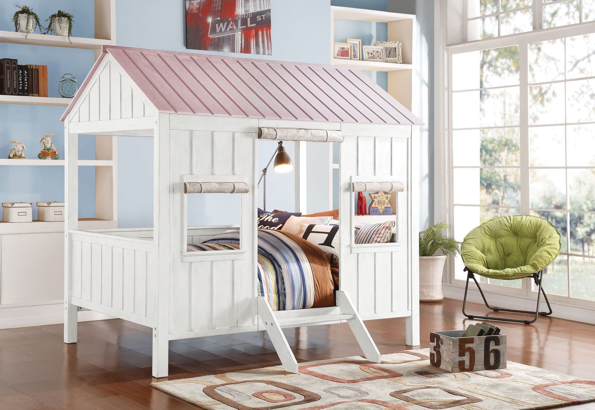Spring full canopy bed in white with pink gabled roof by HouseOfZazla on Tampa Home & Garden Store