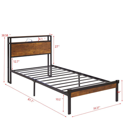 Platform bed frame with wooden headboard and footboard, black metal frame, USB liner, Unique Piece Furniture on Tampa Home & Garden Store