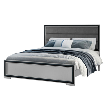 Adelaide LED platform bed with grey upholstered headboard and black frame by HouseOfZazla on Tampa Home & Garden Store