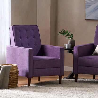 Mid-Century Modern Recliners pair in purple, button-tufted with waffle-stitch fabric on Tampa Home & Garden Store