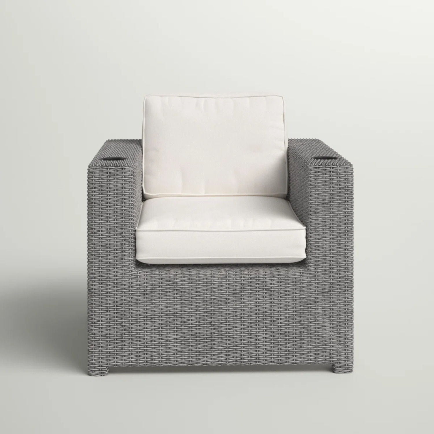 Aviara outdoor club chair gray mix wicker with plush cream cushions HouseOfZazla on Tampa Home & Garden Store