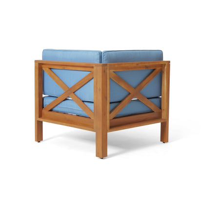Brava X-Back 4-Piece Sofa Set blue cushions outdoor sofa with wooden frame and cross back design on Tampa Home & Garden Store