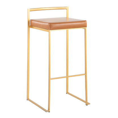 Fuji Contemporary Glam Bar Stool with tan leather seat and gold metal frame with backrest on Tampa Home & Garden Store