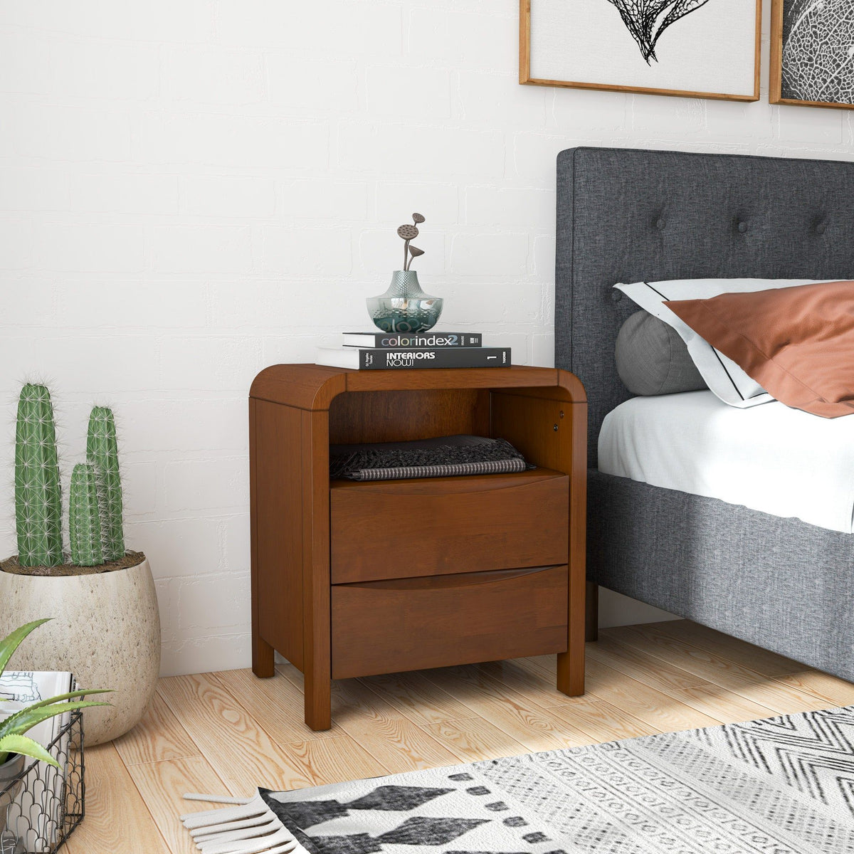 Brown solid wood 2-drawer nightstand, accent bedroom furniture on Tampa Home & Garden Store