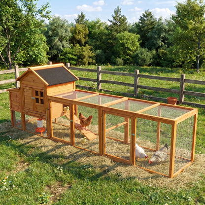 Large chicken coop with nest box and run, wooden natural finish with wire mesh HouseOfZazla on Tampa Home & Garden Store