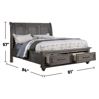 HouseOfZazla 3 Piece Bedroom Set bed with two nightstands in dark gray wood with paneled headboard on Tampa Home & Garden Store