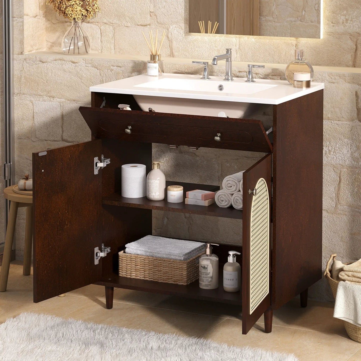 Modern Bathroom Vanity with Sink and Shelf