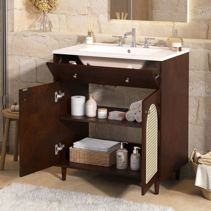 Modern Bathroom Vanity with Sink and Shelf