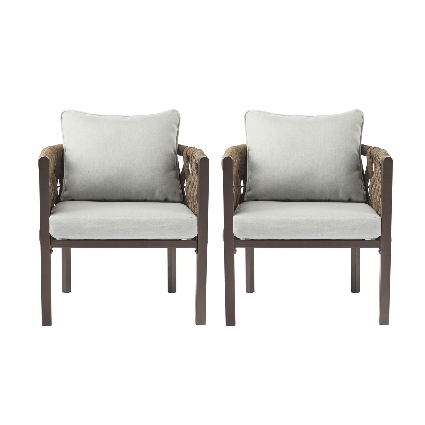 2-Piece outdoor metal patio club chair set with light gray cushions and dark frames by HouseOfZazla on Tampa Home & Garden Store