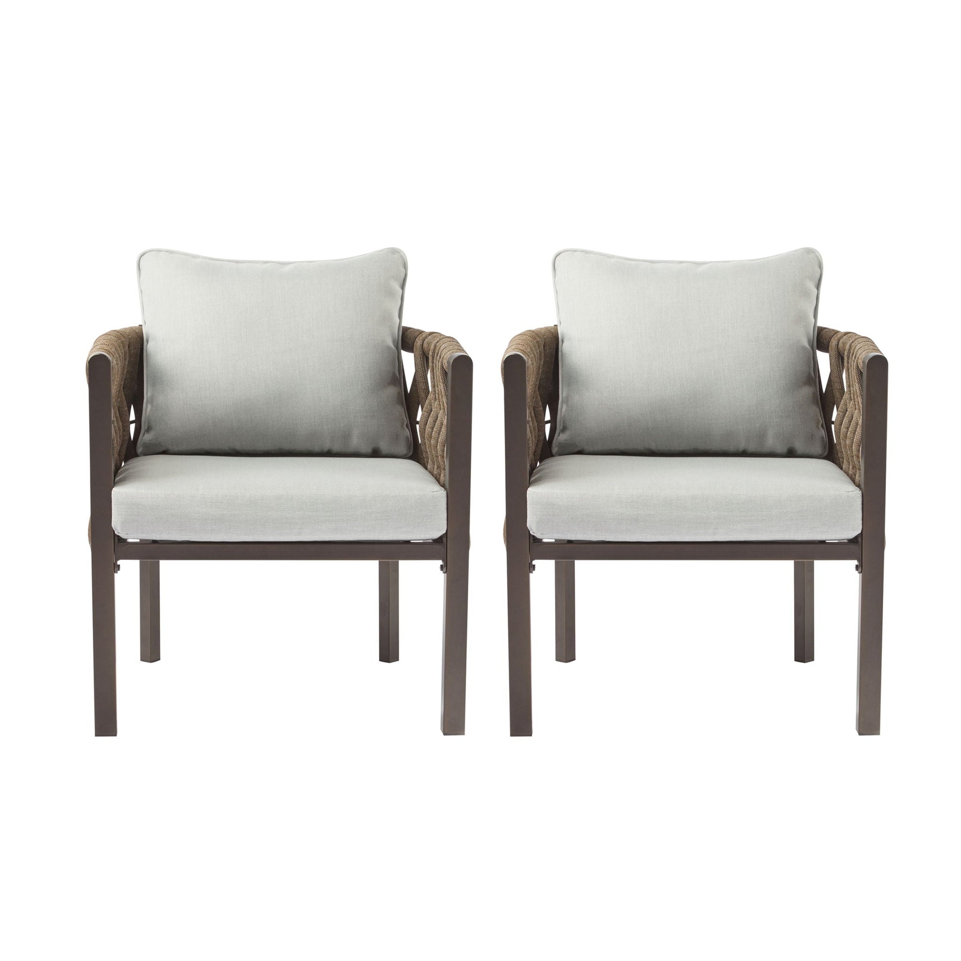 2-Piece outdoor metal patio club chair set with light gray cushions and dark frames by HouseOfZazla on Tampa Home & Garden Store