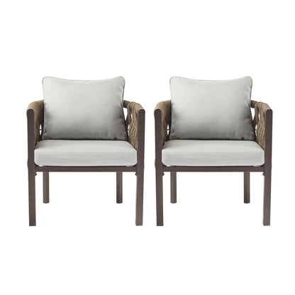 2-Piece outdoor metal patio club chair set with light gray cushions and dark frames by HouseOfZazla on Tampa Home & Garden Store