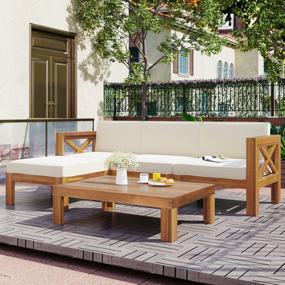 Acacia Wood Outdoor Patio Sectional Sofa Set