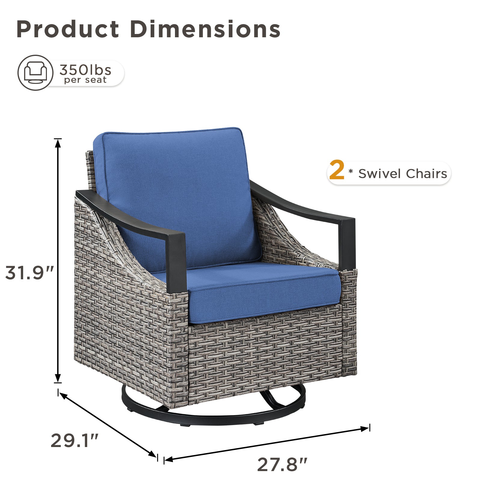 Outdoor Swivel Rocking Glider Chairs set of 2, wicker frame with blue cushions by HouseOfZazla on Tampa Home & Garden Store