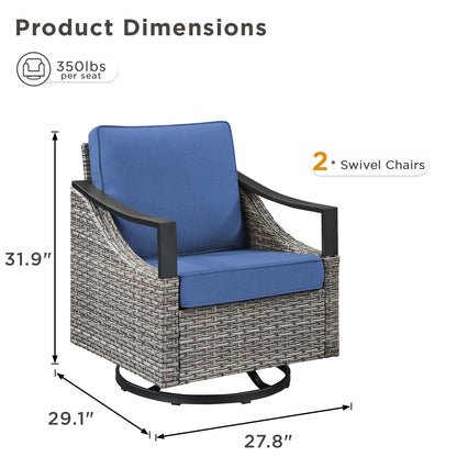 Outdoor Swivel Rocking Glider Chairs set of 2, wicker frame with blue cushions by HouseOfZazla on Tampa Home & Garden Store