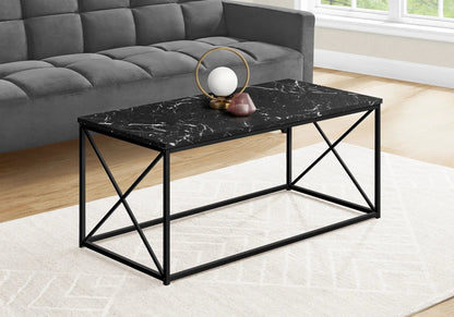 Rectangular coffee table with black marble top and metal X-frame base by Unique Piece Furniture on Tampa Home & Garden Store